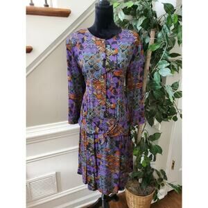 VTG Trend Women's Multicolor Rayon Round Neck Long Sleeve Knee Length Dress XL